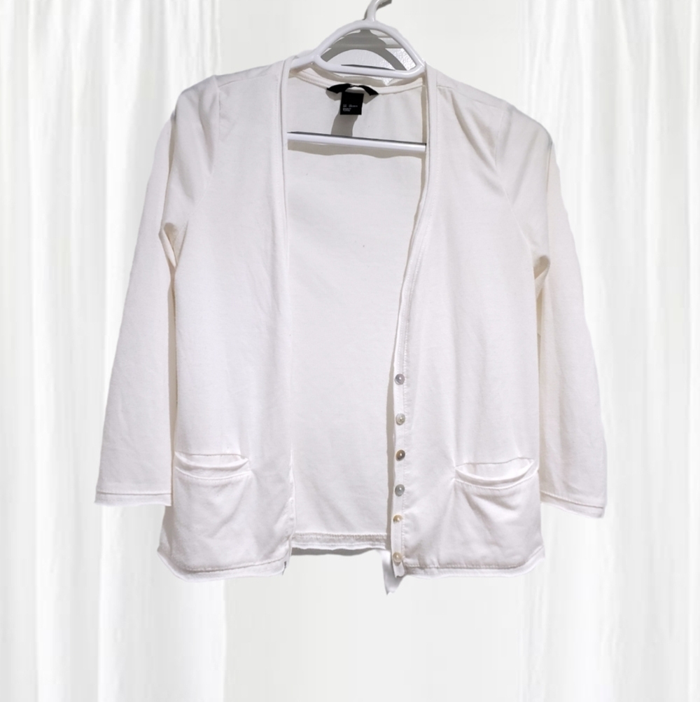H&M White Cardigan horizontal pockets- XS